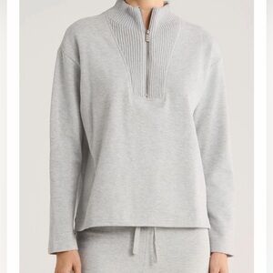 Splendid Heather Grey Ribbed Half-Zip Sweater